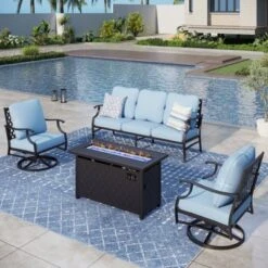 Captiva Designs 4PCS Patio Outdoor Conversation Fire Pit Set With Swivel Armchairs For Garden, Poolside, Backyard -Furniture GUEST ee49a94c ada0 4ee1 8a27 dcd2f59b5298