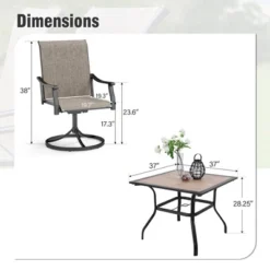 Captiva Designs 5pc Outdoor Dining Steel Table With Umbrella Hole & Brown Textilene Arm Chairs -Furniture GUEST ee5e46de 6828 4b01 9043 6b50d17833cc