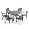 Captiva Designs 7pc Black Round Slatted Steel Table With Umbrella Hole& Metal Armrest Chairs -Furniture GUEST eec5693b eb92 4a1a bd71 0787f6f6ea5b