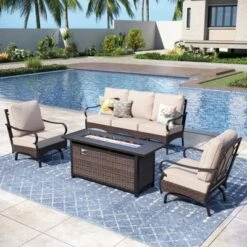 Captiva Designs 4pc Extra Large Metal And Rattan Outdoor Patio Fire Pit Set With Rocking Armchairs -Furniture GUEST ef4a2a0b 3327 46b2 8971 a965c1e627c1