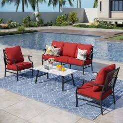 Captiva Designs 4pc Extra Large Metal Patio Outdoor Conversation Set With Armchairs For Garden, Poolside, Backyard -Furniture GUEST ef864652 fdde 4fde be8f ec27599f0fca