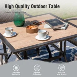 Captiva Designs 5pc Patio Wood-look Square Dining Table With Umbrella Hole & Metal Arm Chairs -Furniture GUEST efbafc05 6bcf 483b 9d9c 782aaf6367ff 2