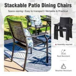 Captiva Designs 8pc Patio Dining Set With Rectangular Steel Table & Black Steel Chairs & Beige Umbrella -Furniture GUEST f08196a0 c0f2 4037 bdfd a968cd040067