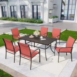 Captiva Designs 7pc Patio Dining Set With Slat-top Rectangle Table & Sling Fixed Dining Chairs -Furniture GUEST f0b7bc2c 82a3 444d 9f86 4e90cb4032b1