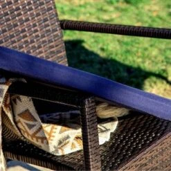 3pc Patio Dining Set With 22" Square Metal Table With Umbrella Hole & 2 Rattan Chairs - Black - Captiva Designs -Furniture GUEST f11c3fa2 77ad 47b3 be7f 035a91c5eb04