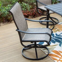 7pc Outdoor Dining Set With Steel Rectangle Table With Umbrella Hole & Swivel Chairs - Captiva Designs -Furniture GUEST f1570412 9bae 404c 96bd b9090ff2da45