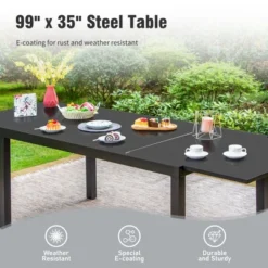Captiva Designs 1pc Outdoor Patio Expandable Rectangular Steel Dining Table With Two Tabletop Leaves -Furniture GUEST f1902e59 4b2d 4be1 8029 62ec814f7fc4