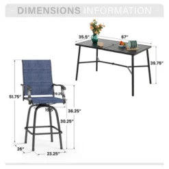 Captiva Designs 7pc Slatted Top Rectangle Metal Bar Table With X-Shaped Cross Bracket & Sling Swivel Bar Stools -Furniture GUEST f1ba3b31 557b 451f b736 0b948007671e