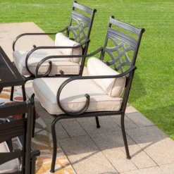 2pk Outdoor Dining Chairs With Thick Seat & Back Cushions & Metal Frame - Captiva Designs