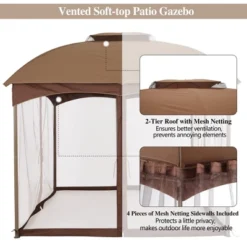 Captiva Designs Gazebo Canopy For Patio - Double Vent Outdoor Canopy With Netting (Khaki) -Furniture GUEST f2eca1aa 412e 4940 8887 ecc64107767f