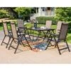7pc Outdoor Dining Set With 7 Position Adjustable Folding Chairs & Metal Rectangle Table With Umbrella Hole - Gray/Black - Captiva Designs