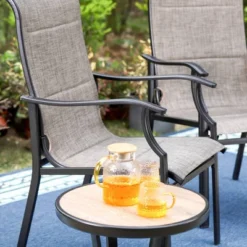 7pc Patio Dining Set With Faux Wood/Steel Table With Umbrella Hole & Metal Padded Arm Chairs - Captiva Designs -Furniture GUEST f3a083d6 aa49 4344 aab4 542e5f227964 1