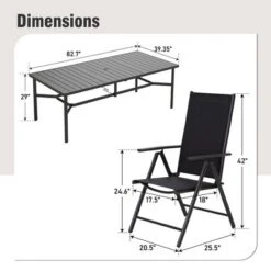 Captiva Designs 9pc Spacious Slat-top Rectangle Metal Table With Umbrella Hole & Textilene Reclining Foldable Chairs -Furniture GUEST f3ad9a16 2e06 40e7 9e4a b9592c13ee59