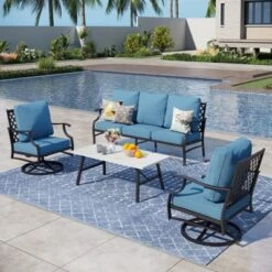 Captiva Designs 4pc Patio Outdoor Conversation Set With Swivel Grid-back Chairs For Garden, Poolside, Backyard -Furniture GUEST f3c2f44c a17a 48a0 92bf 41ad5cf0b518