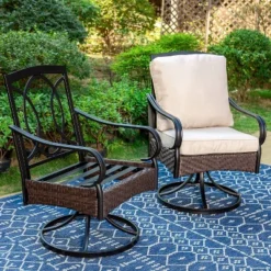 2pk Outdoor Swivel Chairs With Metal Frame, Wicker & Seat & Back Cushions - Captiva Designs -Furniture GUEST f457533c caa1 4ca8 a027 ac01c71ff0f9
