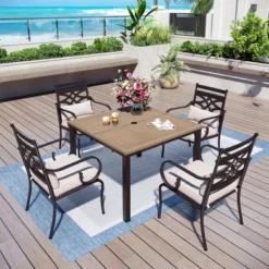 Captiva Designs 5pc Outdoor Dining Table & Metal Chairs With Thick Seat & Back Cushions -Furniture GUEST f602e808 47d7 47f3 b1ea 8730b9cb897f