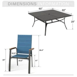 Captiva Designs 9pc Patio Slat-top Square Metal Dining Table & Stackable Textilene Aluminum Chairs -Furniture GUEST f64ff2e2 c5ef 4bc0 a3f6 ffa00807dfef