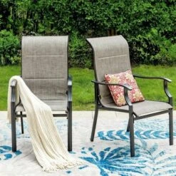 Captiva Designs 5pc Outdoor Slat-top Steel Dining Table & Grayish Bown Padded Sling Chairs -Furniture GUEST f687de23 9239 414b 85f5 936eddbc0ee3