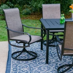 7pc Outdoor Dining Set With Swivel Sling Chairs & Large Metal Rectangle Table With Umbrella Hole - Gray - Captiva Designs -Furniture GUEST f71ef293 dacc 4523 a2b5 34984a087915