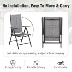 Captiva Designs 9pc Patio Adjustable Steel Rectangle Dining Table & Textilene Reclining Foldable Chairs