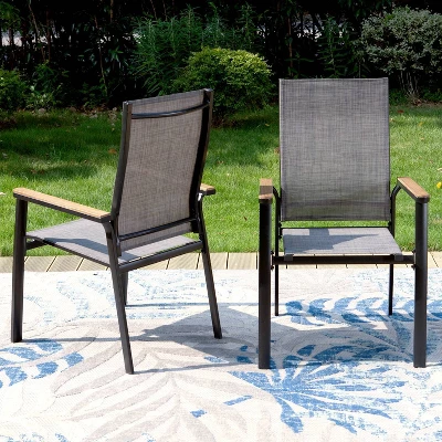 7pc Outdoor Dining Set With Metal Slat Top Table With 1.57" Umbrella Hole & Aluminum Chairs - Captiva Designs: Weather-Resistant Patio Set 8 7pc Outdoor Dining Set With Metal Slat Top Table With 1.57" Umbrella Hole & Aluminum Chairs - Captiva Designs: Weather-Resistant Patio Set - Image 6