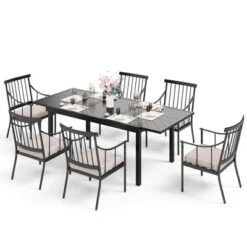 Captiva Designs 7pc Patio Dining Set With Rectangle Steel Table & Stylish Arm Chairs With Cushions -Furniture GUEST f783b905 8d2a 408b adcd 1b431b8055dd