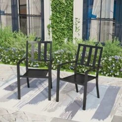 5pc Patio Dining Set With Round Table & Steel Arm Chairs With Striped Back - Black - Captiva Designs: Weather-Resistant, Non-Extension -Furniture GUEST f7c6426e e197 4220 9972 9b14da0d2407 3