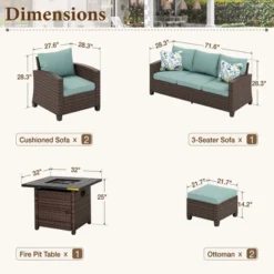 Captiva Designs 6pc Outdoor Patio Wicker Rattan Fire Pit Set With Cushioned Ottomans And Single Sofas -Furniture GUEST f8dde44d c62a 4b95 bb77 2b929dfb5483