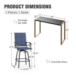 Captiva Designs 3pc Outdoor Dining Rectangle Metal Black Bar Table With U-shaped Legs & Sling Swivel Bar Stools -Furniture GUEST f8e4e8e2 3005 44d7 a87a 396488b5134e