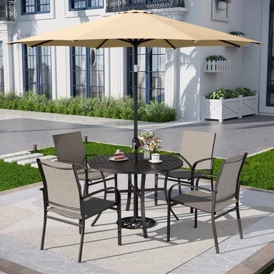 Captiva Designs 6pc Patio Dining Set Steel Table & Sling Fixed Chairs & Market Umbrella 17 Captiva Designs 6pc Patio Dining Set Steel Table & Sling Fixed Chairs & Market Umbrella - Image 15