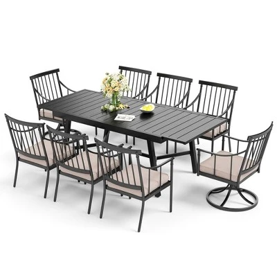 Captiva Designs 9pc Patio Slat-top Adjustable Steel Rectangle Table & Stylish Arm Chairs With Cushions 17 Captiva Designs 9pc Patio Slat-top Adjustable Steel Rectangle Table & Stylish Arm Chairs With Cushions - Image 15