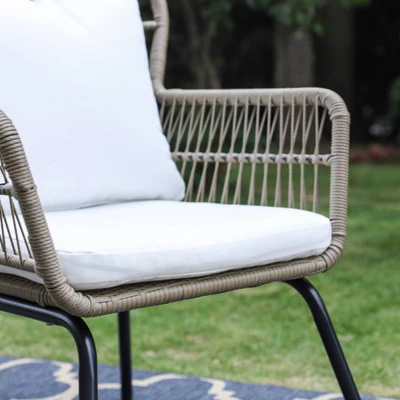 3pc Outdoor Rattan Conversation Set With Cushions - Captiva Designs 6 3pc Outdoor Rattan Conversation Set With Cushions - Captiva Designs - Image 4