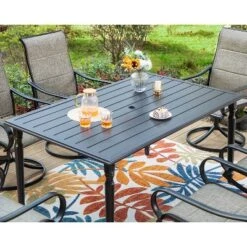 7pc Outdoor Dining Set With Steel Rectangle Table With Umbrella Hole & Padded Swivel Chairs - Captiva Designs -Furniture GUEST fa3f656a 8c75 4c45 9115 ce1343c23ed9