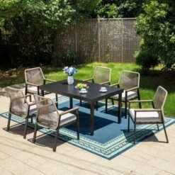 Captiva Designs 7pc Patio Expandable Steel Dining Table And Fixed Wicker Chairs With Thick Cushions 17 Captiva Designs 7pc Patio Expandable Steel Dining Table And Fixed Wicker Chairs With Thick Cushions -Furniture GUEST fa8825a0 8e01 481f 86f7 5d653da90225