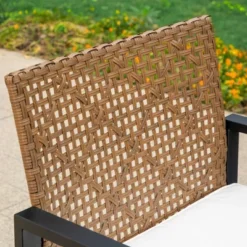 Captiva Designs 4pc Conversation Set: Rattan Loveseat, Coffee Table, Weather-Resistant -Furniture GUEST faa704d1 8c19 46ca a558 4f38abd969ee