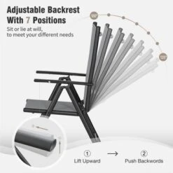 Captiva Designs 7pc Patio Wood-look Metal Table With Umbrella Hole & Textilene Reclining Foldable Chairs -Furniture GUEST fab7e8d8 b505 433f 80f6 6fd79459d858
