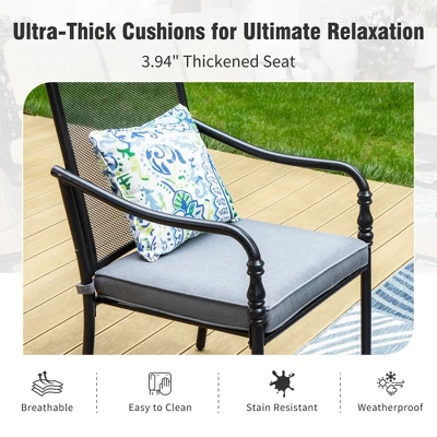 Captiva Designs 7pc Outdoor Dining Steel Table With Umbrella Hole & Metal Frame Arm Chairs 8 Captiva Designs 7pc Outdoor Dining Steel Table With Umbrella Hole & Metal Frame Arm Chairs - Image 6