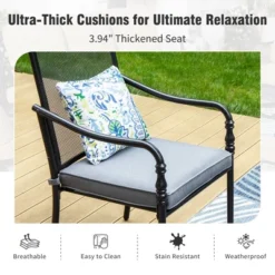 Captiva Designs 9pc Spacious Slat-top Rectangle Metal Table With Umbrella Hole & Fixed Steel Chairs With Gourd Head Armrests -Furniture GUEST facc0396 9c48 49a6 a4ce 0fa82a69748a 2