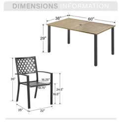 Captiva Designs 7pc Patio Wood-look Slatted Top Steel Table With Umbrella Hole & Metal Armrest Chairs -Furniture GUEST fad70e03 a68f 4a71 88ec 8548bc267cd3