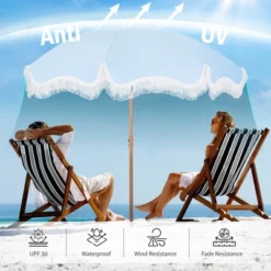 Captiva Designs 7ft Portable Patio Umbrella With Fringe - Stylish Outdoor Shade With UPF 50+ Protection (No Base) -Furniture GUEST fb82d8cd 0826 4815 9333 b9de8ec716cf