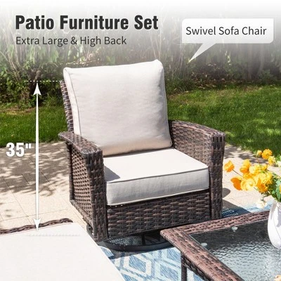 Captiva Designs 4pc Oversized Patio Outdoor Wicker Furniture Conversation Sofa Set With Coffee Table For Garden Yard Porch 7 Captiva Designs 4pc Oversized Patio Outdoor Wicker Furniture Conversation Sofa Set With Coffee Table For Garden Yard Porch - Image 5