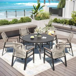 Captiva Designs 1pc Outdoor Patio Dining Steel Table With Umbrella Hole For 6 -Furniture GUEST fc7ab221 d887 429d aa10 5b7454776185