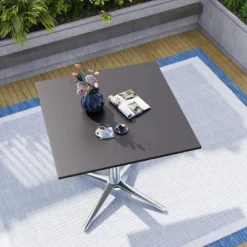 Captiva Designs 1pc Outdoor Patio Steel Dining Table With Sturdy Pedestal Base And X-Shaped Legs -Furniture GUEST fcea8f9b dadb 4a4e bd8c d60d928325ad