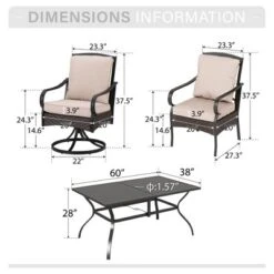 Captiva Designs 7pc Patio Dining Set With Slat-top Rectangle Table & Rattan Metal Fixed Chairs & Swivel Arm Chairs -Furniture GUEST fcf35c5c d7bc 4541 b3a4 2b23999ed899