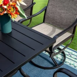 7pc Outdoor Dining Set With Metal Slat Top Table With 1.6" Umbrella Hole & Swivel Chairs - Captiva Designs -Furniture GUEST fd1a59d4 e504 4054 939a b203afac95da 1