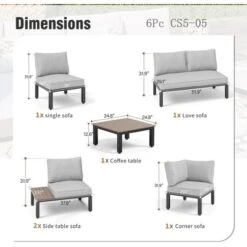 Captiva Designs Outdoor Off-white Conversation Set With Sectional Sofa & Coffee Table & Removable Cushion -Furniture GUEST fd43a227 1ffe 40ed 8110 8e75d75ca896