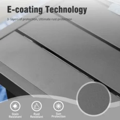 Captiva Designs 9pc Spacious Slat-top Rectangle Metal Table With Umbrella Hole & Fixed Steel Chairs With Gourd Head Armrests -Furniture GUEST ff3eac0b d38a 4b8c b8d8 ebfadfd39d1f 4