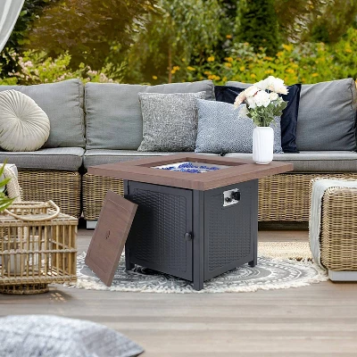 34" Square Outdoor Propane Fire Pit Table With Lid & Fire Glass - Captiva Designs 8 34" Square Outdoor Propane Fire Pit Table With Lid & Fire Glass - Captiva Designs - Image 6