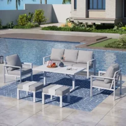 Captiva Designs 6pc Designs Aluminum Outdoor Patio Conversation Set With Coffee Table -Furniture GUEST ffbb9d75 b89f 4f72 92cf 10ba551de24f