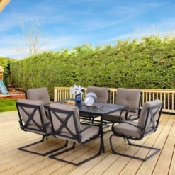 7pc Patio Dining Set With Rectangle Table With 2.6" Umbrella Hole & C-Spring Padded Arm Chairs - Captiva Designs -Furniture GUEST ffedc3e8 5661 479a b5b0 0bf18d2c8af2